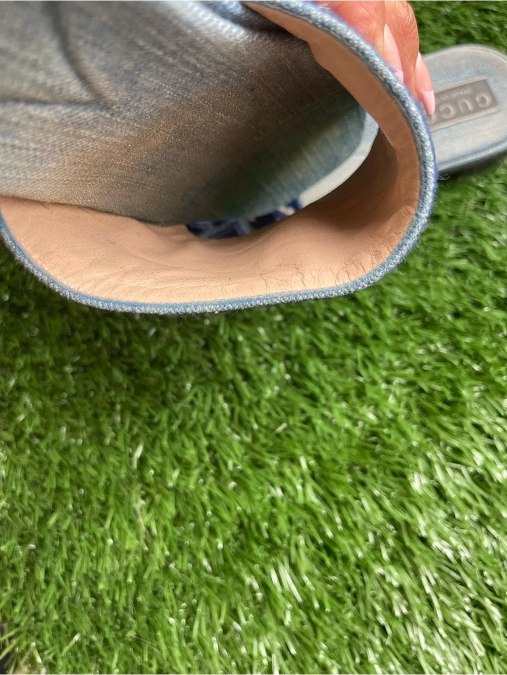 Gucci Denim Logo Slide Sandals in Light Blue and Navy - Picture 5 of 5